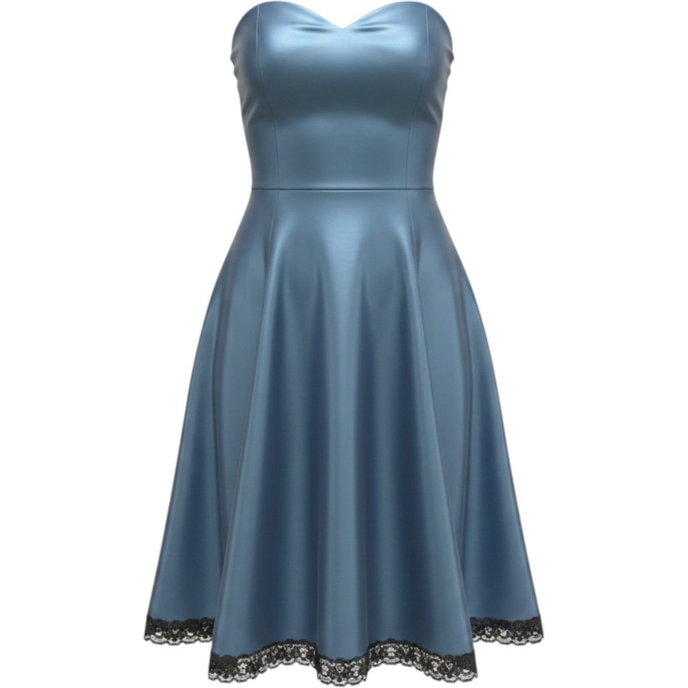Vintage 90s Express World Brand Blue Metallic Strapless Lace and Flare Dress